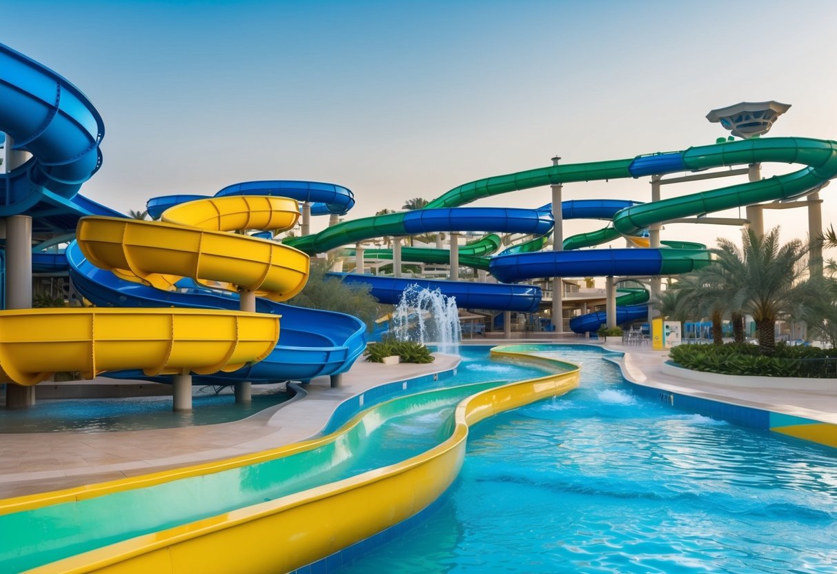 Thrilling water slides, lazy river, and vibrant water attractions at Yas Waterworld in Abu Dhabi