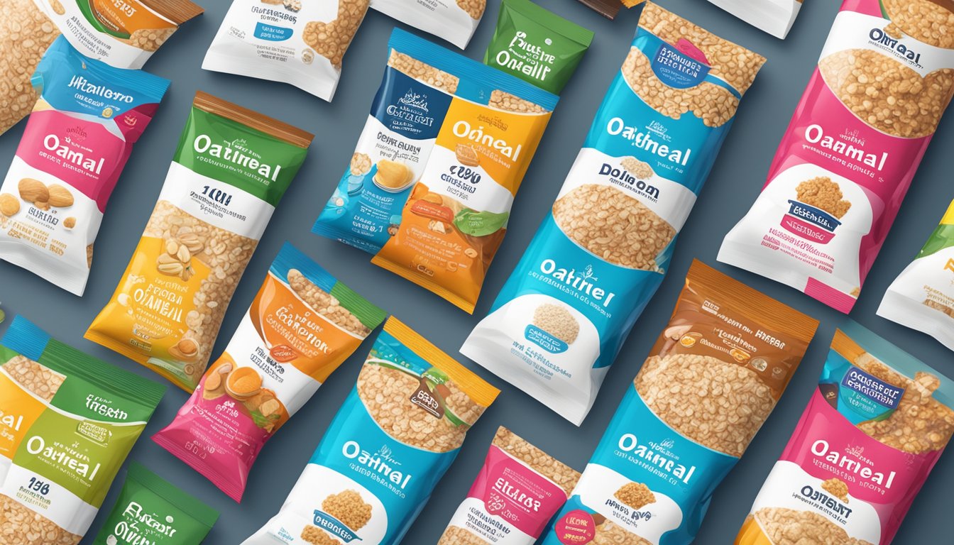 A colorful array of instant oatmeal packets, featuring various flavored options, arranged on a table with a headline declaring their hidden sugar content