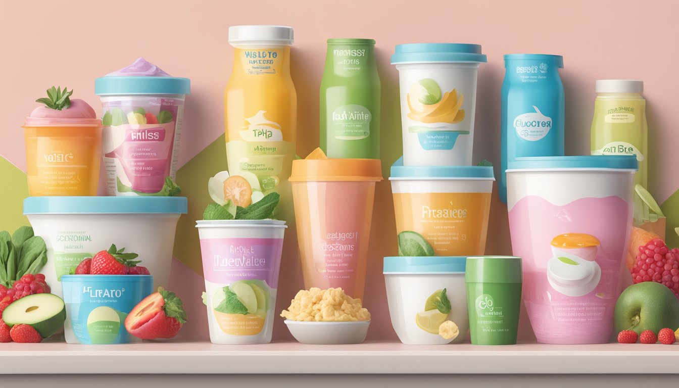 A variety of flavored yogurt containers arranged next to a list of "diet" foods, creating a visual representation of the conflicting messages surrounding weight loss