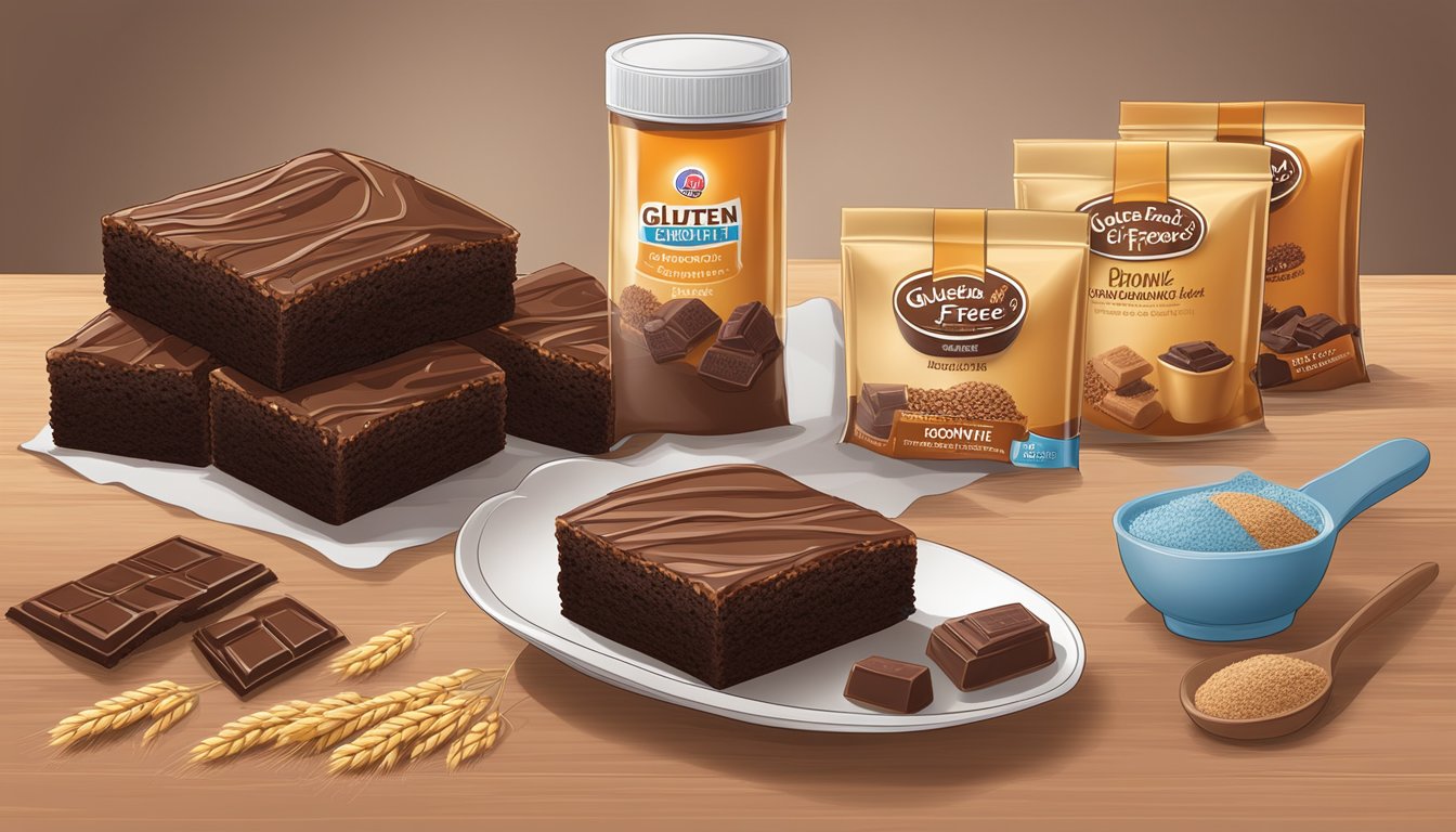 A tempting display of gluten-free chocolate brownie mix surrounded by seven wheat-based products