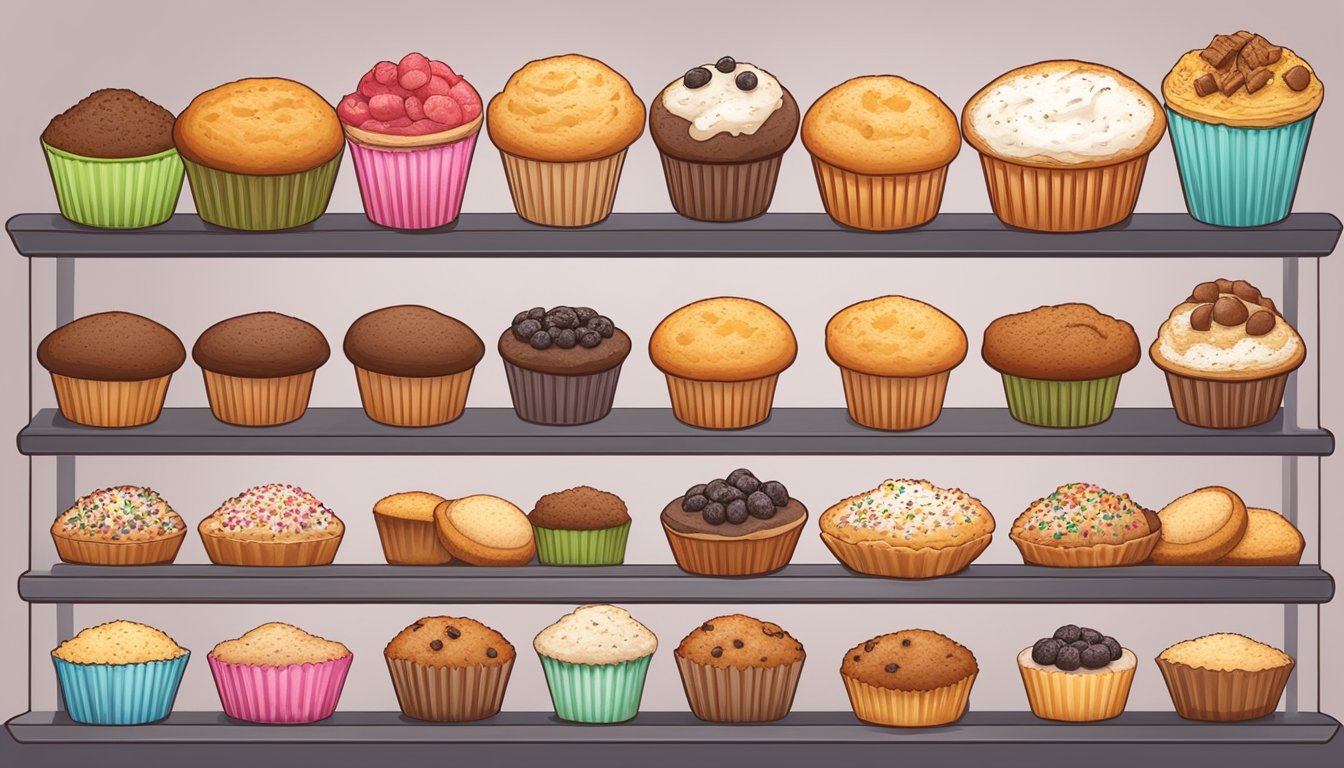 A plate of low-fat muffins made with refined grains surrounded by unhealthy ingredients like sugar, vegetable oil, and processed flour