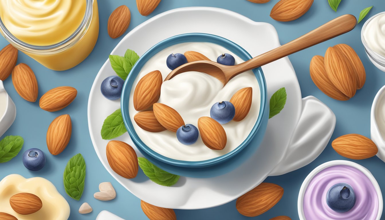 A spoonful of Silk Almond Yogurt surrounded by processed vegan foods