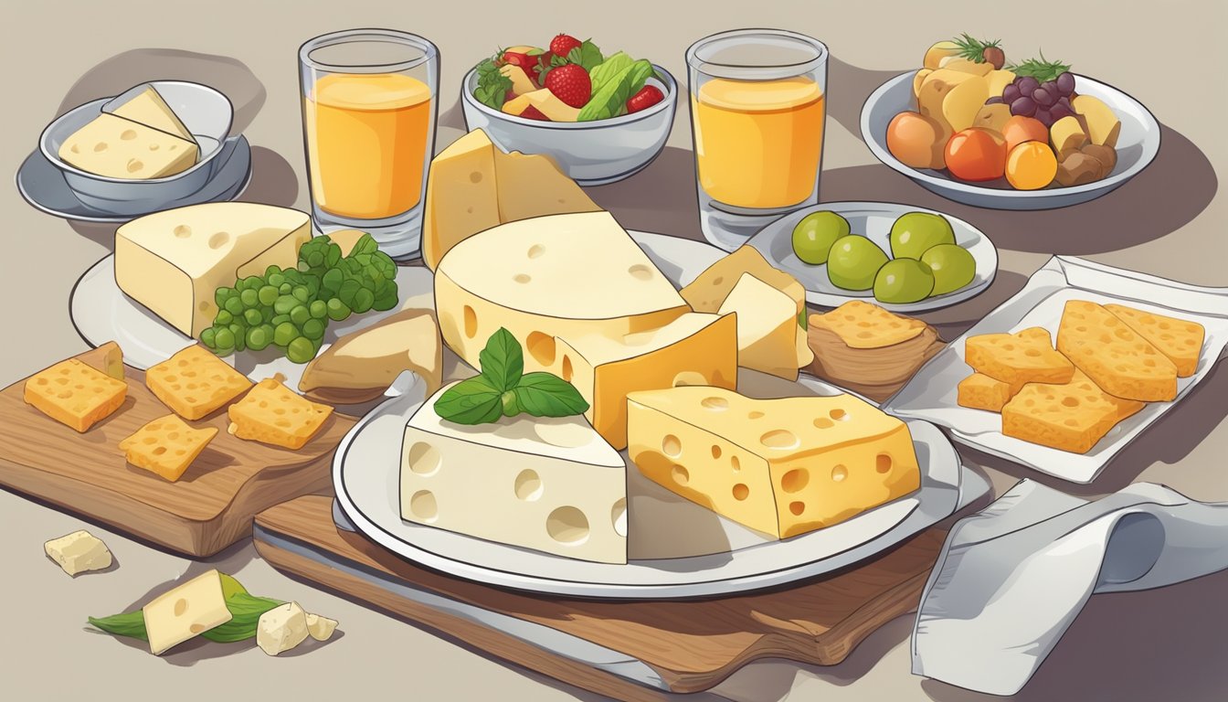 A plate of reduced-fat cheese slices with artificial colors, surrounded by other low-fat foods containing unhealthy ingredients