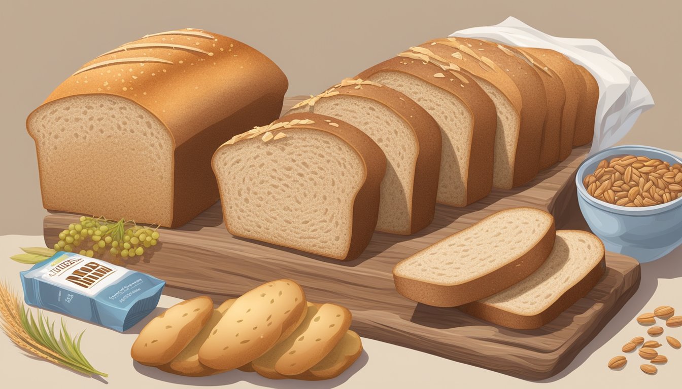 A loaf of bread with a "Whole Grain" label surrounded by various other misleading "Natural" food products