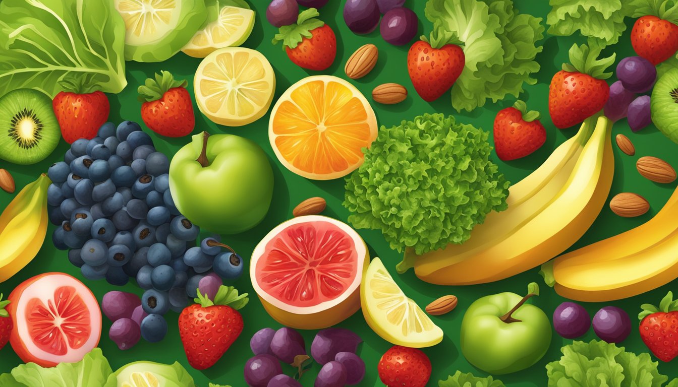 A colorful array of fresh fruits, nuts, seeds, and vegetables arranged around a bed of vibrant green lettuce leaves, transforming a plain salad into a visually appealing and nutritious feast