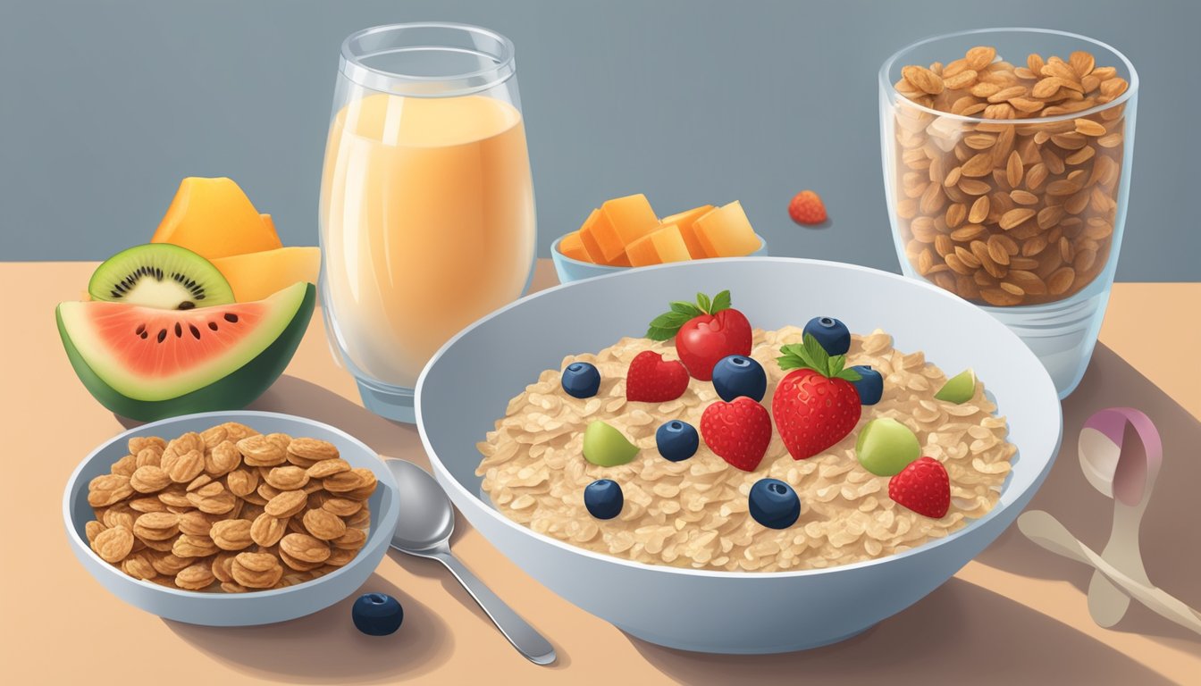 A bowl of artificially flavored oatmeal surrounded by unhealthy "heart-healthy" foods like sugary granola bars and processed fruit yogurt