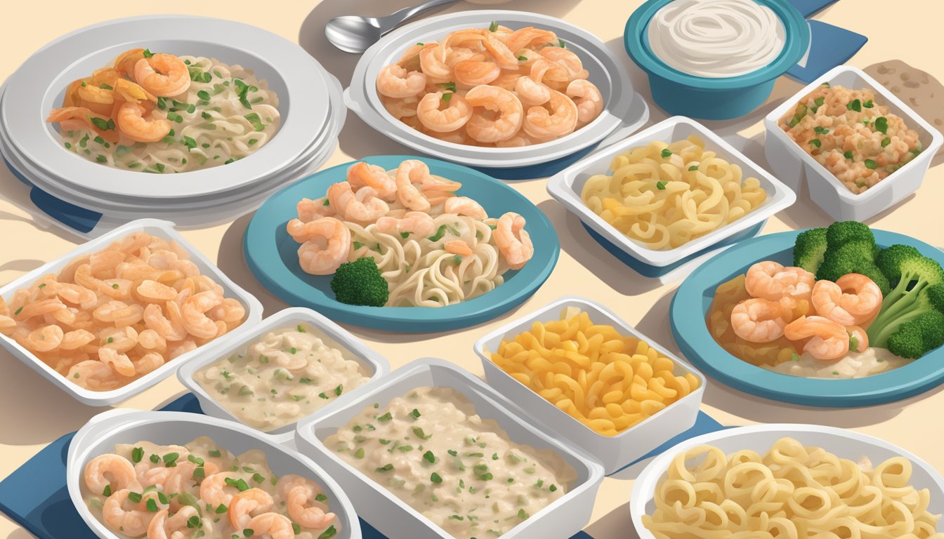 A plate of Lean Cuisine Shrimp Alfredo surrounded by other frozen meals labeled as "healthy" but are actually nutritional disasters