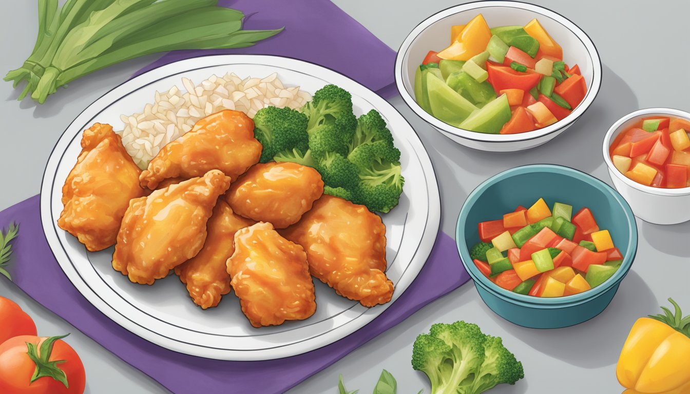 A plate of Healthy Choice Sweet & Sour Chicken surrounded by misleading "healthy" frozen meal packaging