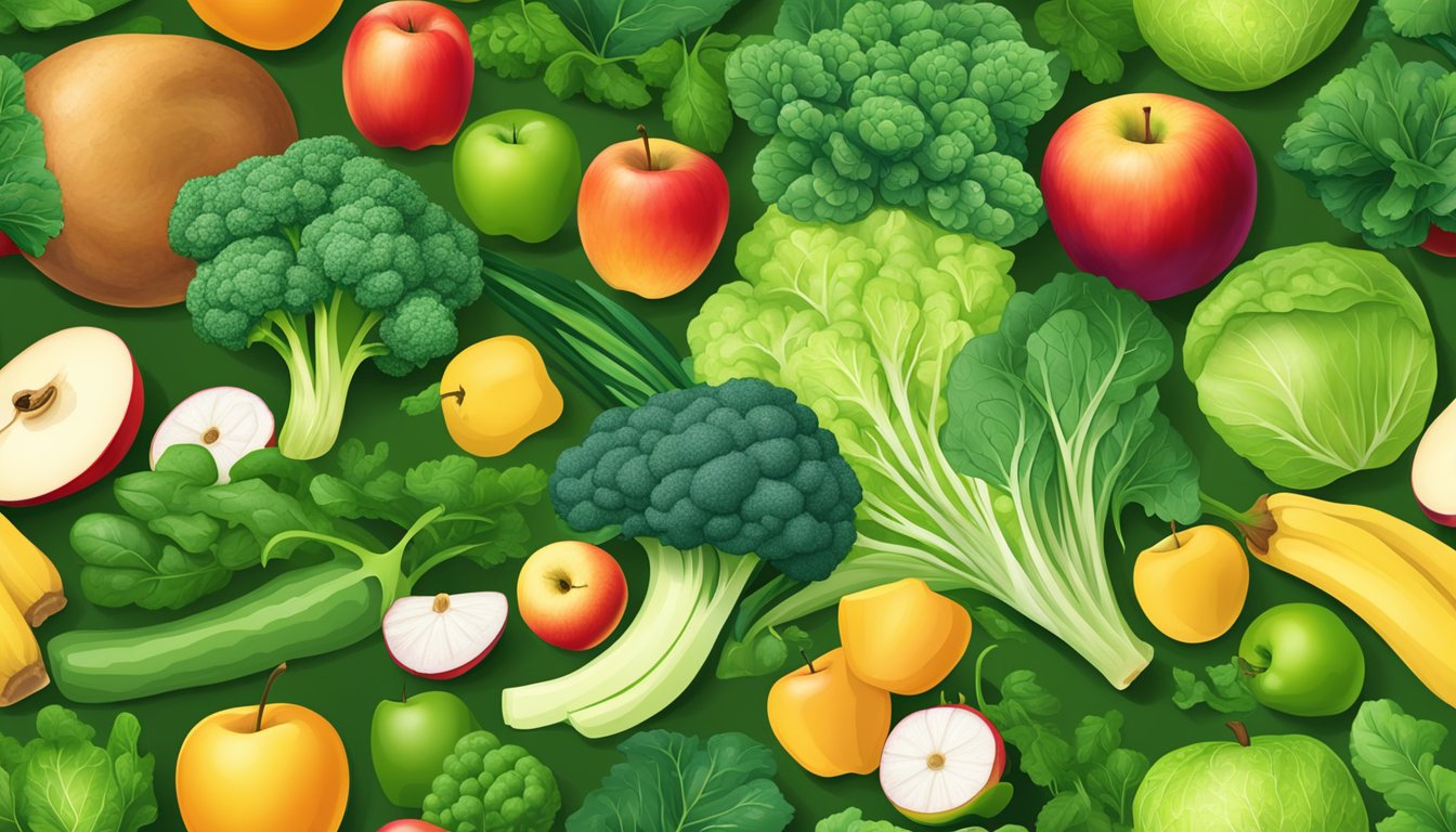 Seven vibrant green vegetables and fruits, such as kale, spinach, and apples, arranged in a visually appealing and appetizing display