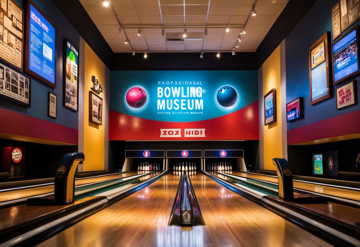 Bowling museum interior with vintage memorabilia and interactive exhibits