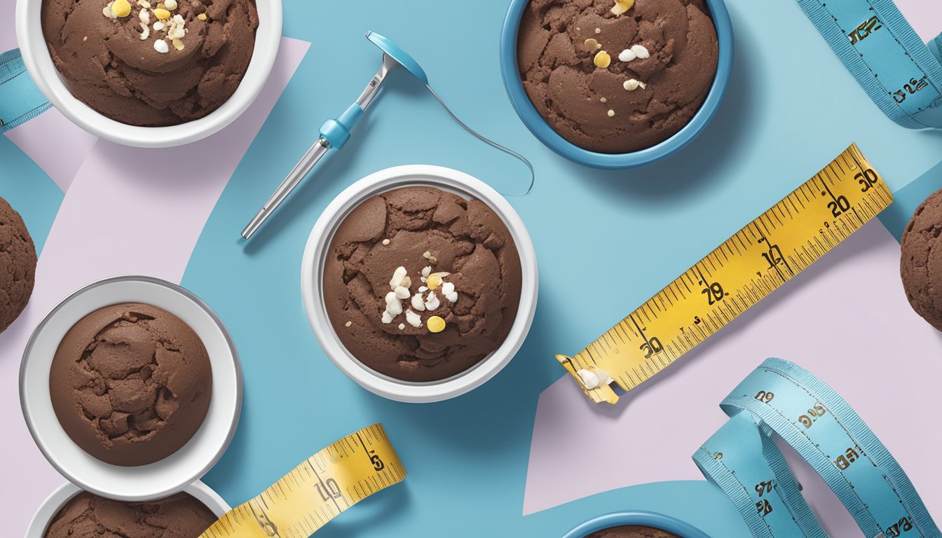 A pint of Arctic Zero Brownie Blast ice cream surrounded by measuring tape and a scale