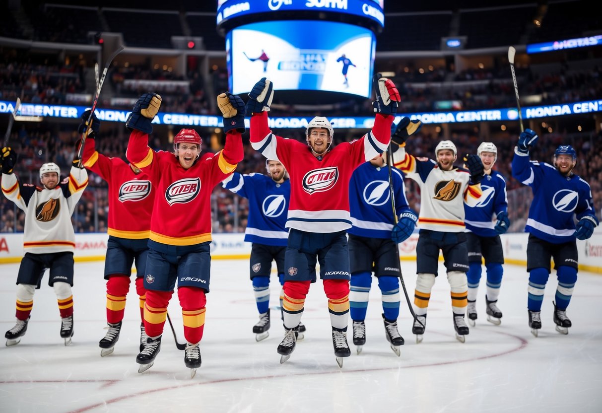 Fans cheer as players skate on ice at Honda Center, Anaheim