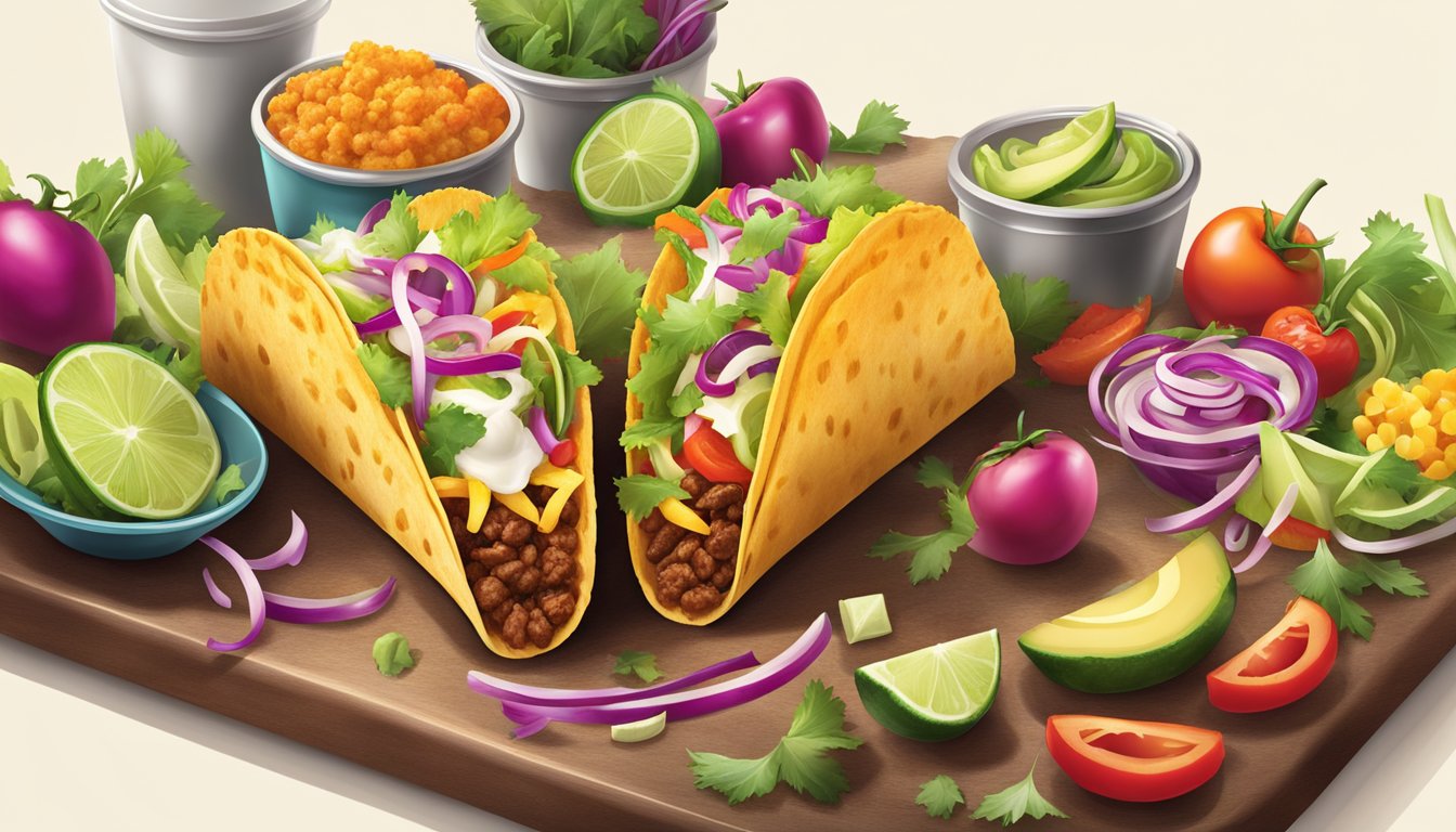 A colorful Taco Bell Fresco-Style Taco surrounded by vibrant, fresh ingredients on a tray