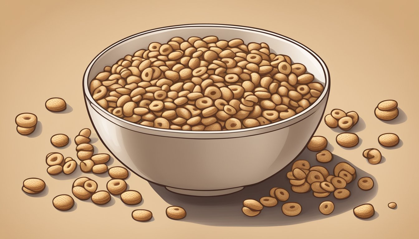 A bowl of Cheerios Chocolate Peanut Butter surrounded by scattered whole grains, with a label emphasizing "Whole Grain" while the actual grains are barely visible