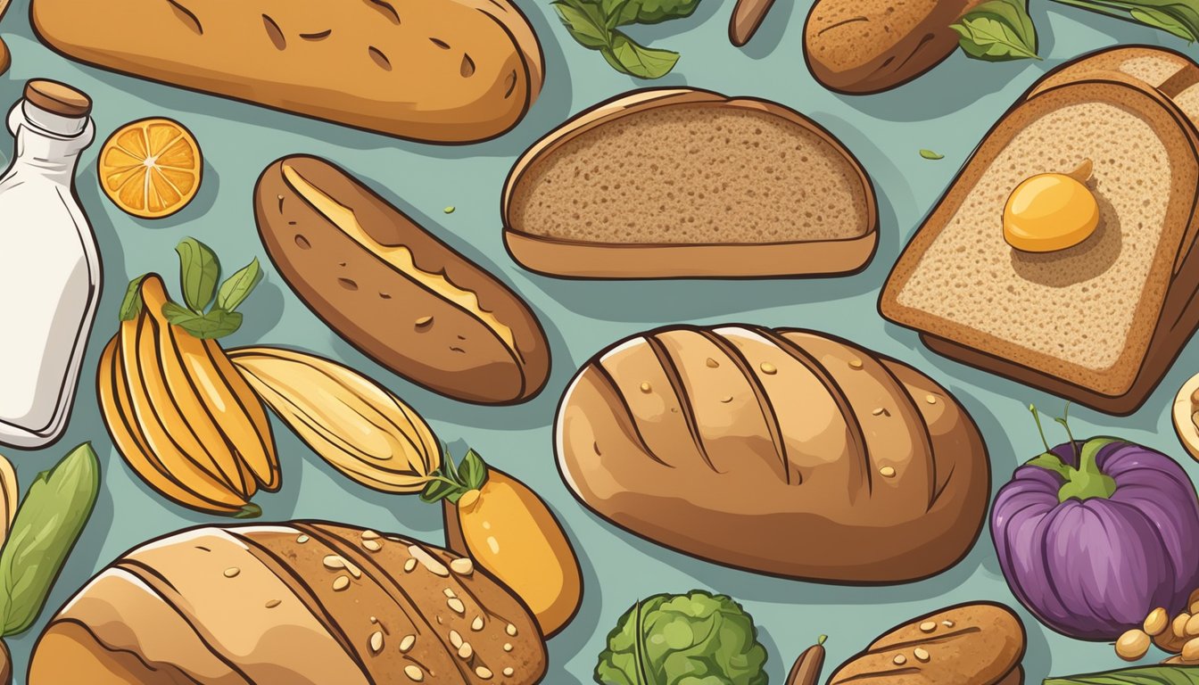 A variety of bread loaves surrounded by nutrient-rich foods, highlighting their lack of essential nutrients