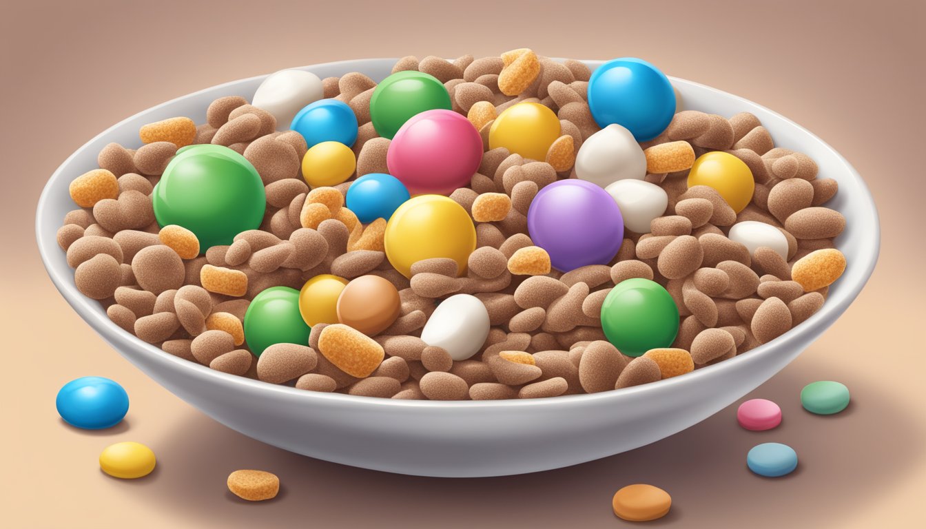 A bowl of Cocoa Pebbles cereal overflowing with milk, surrounded by sugary treats and labeled "healthy."