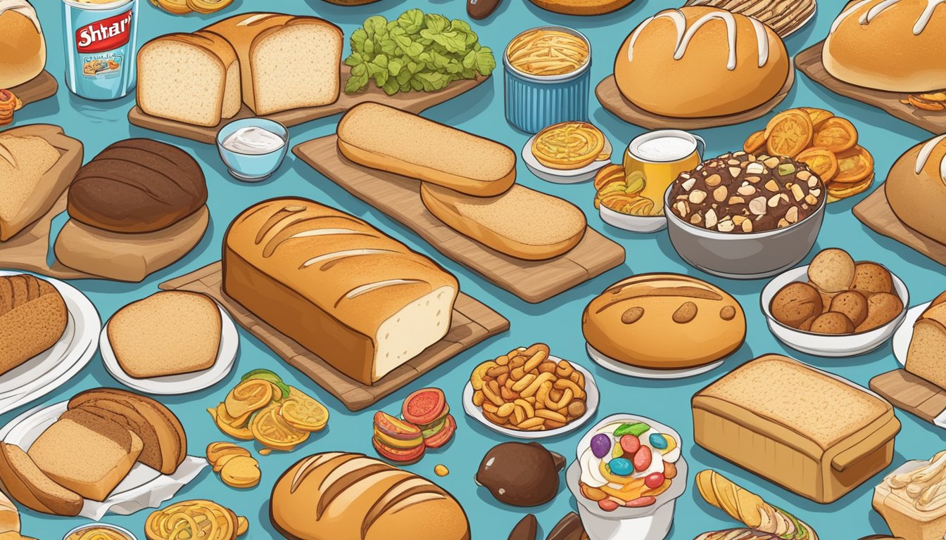 A loaf of Schär Gluten-Free Artisan Baker White Bread surrounded by 14 different junk foods to avoid