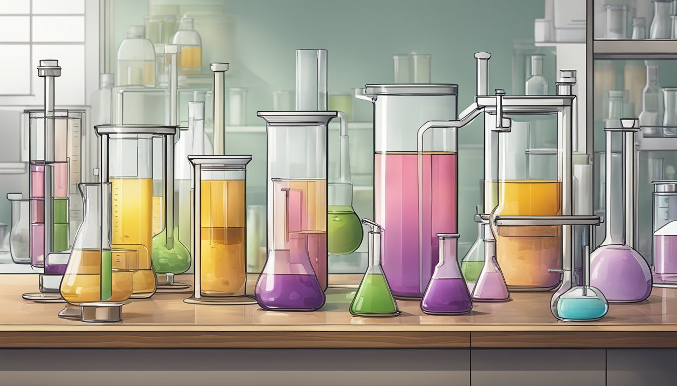 A laboratory setting with beakers and test tubes, showcasing the process of creating "natural" flavors using L-Cysteine