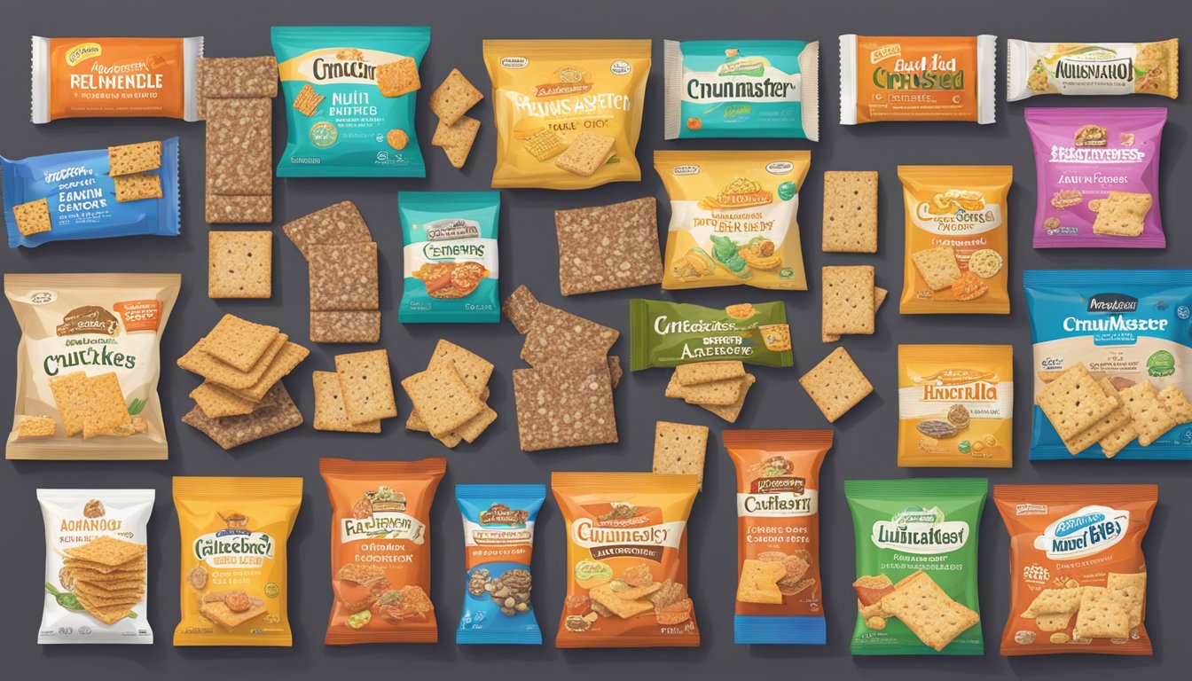 A colorful array of Crunchmaster Multi-Seed Crackers surrounded by 14 other gluten-free junk foods to avoid