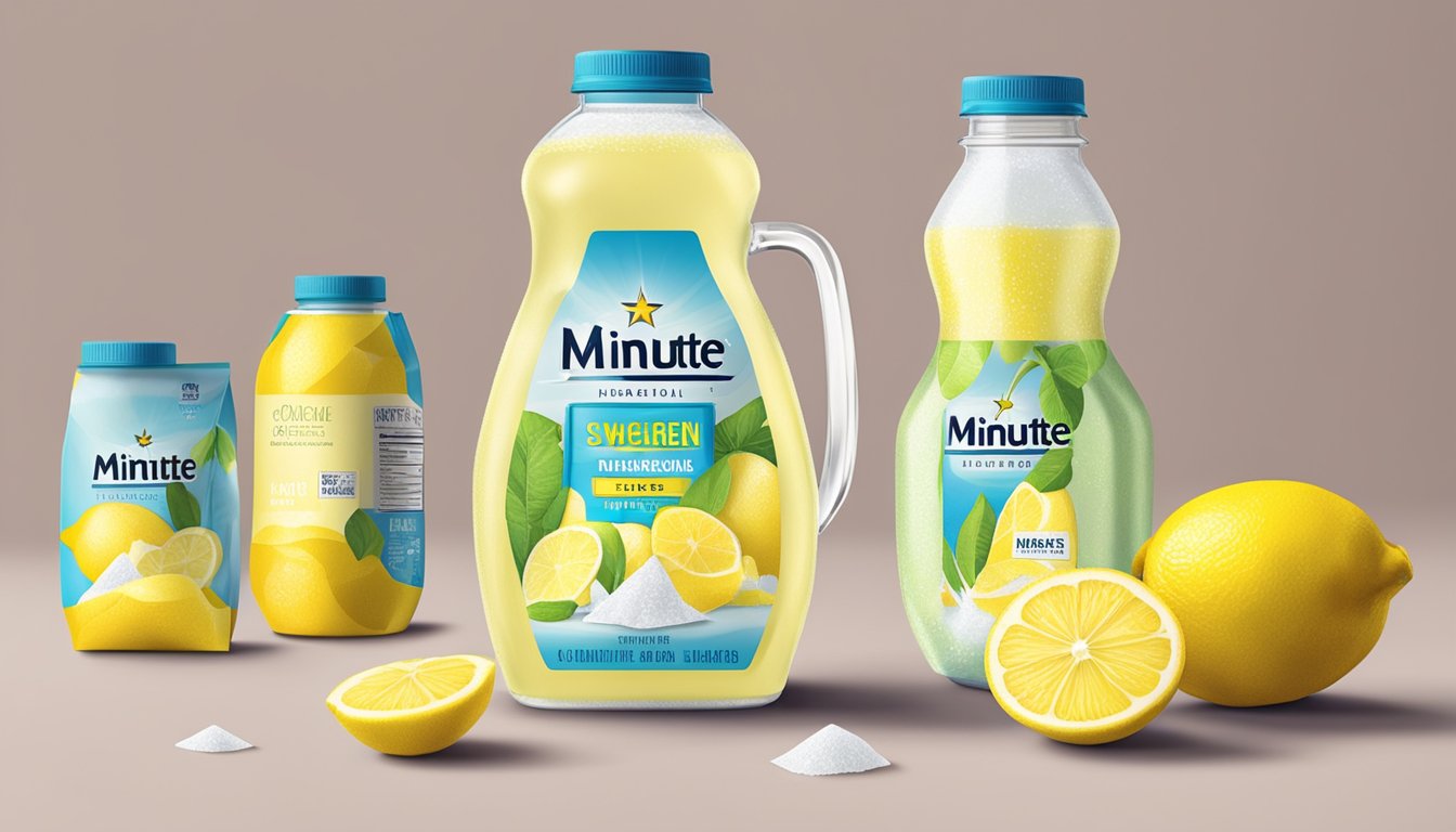 A pitcher of Minute Maid Light Lemonade surrounded by artificial sweetener packets and lemons, with a bold "sugar-free" label