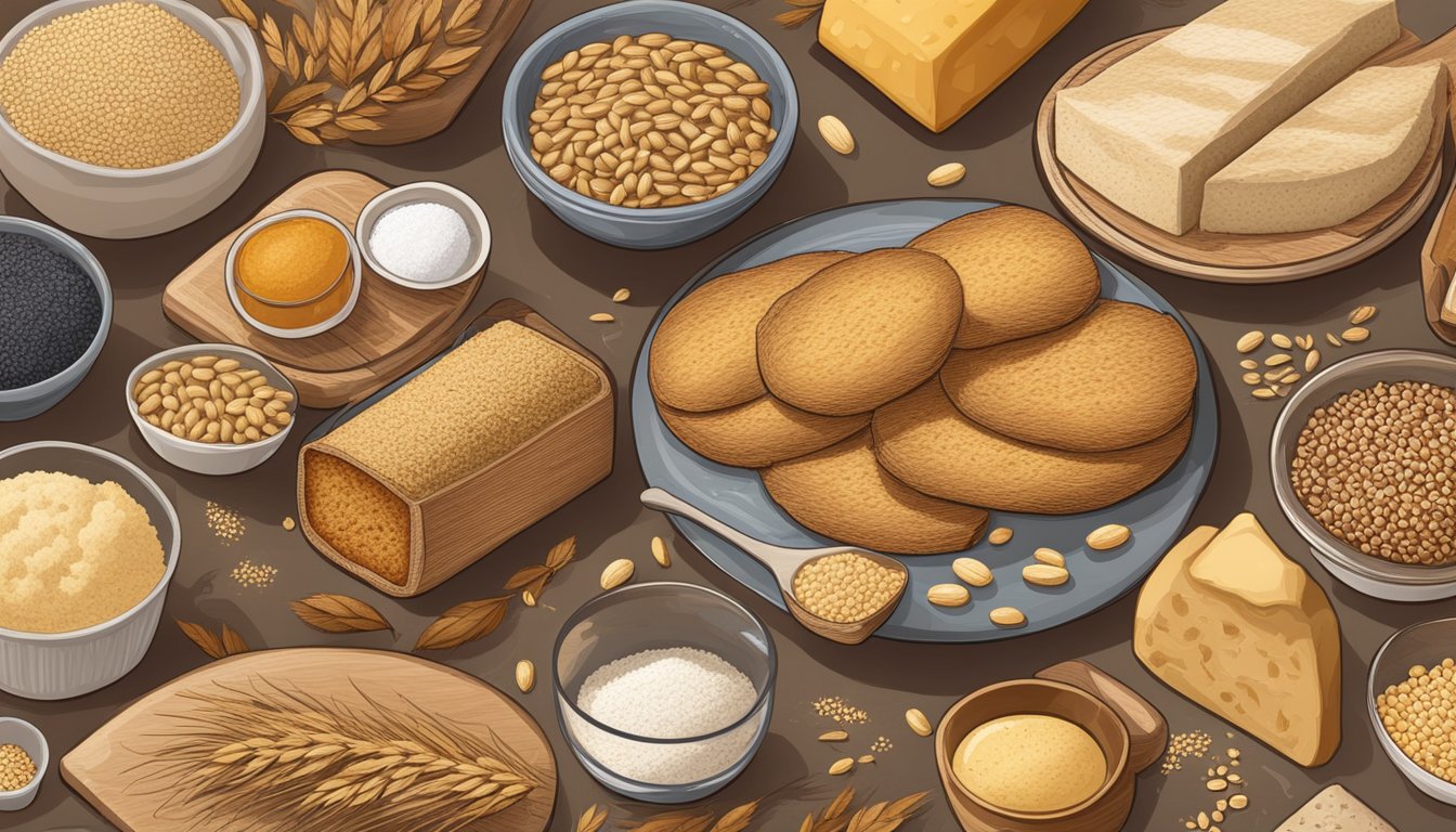 A table with various "whole grain" products, but upon closer inspection, it's revealed that they are actually mostly made of refined flour