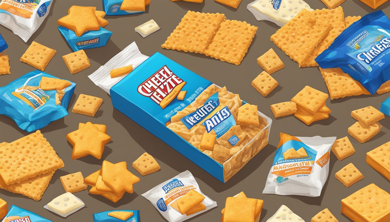 A box of Reduced Fat Cheez-Its surrounded by artificial additives and unhealthy ingredients