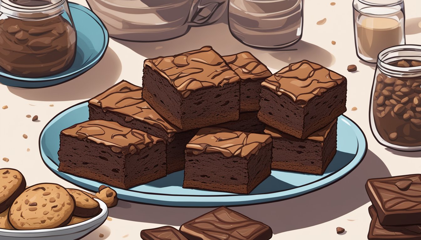 A decadent double chocolate brownie surrounded by a pile of Kashi "healthy" cookies, creating a tempting display of indulgent and not-so-healthy treats