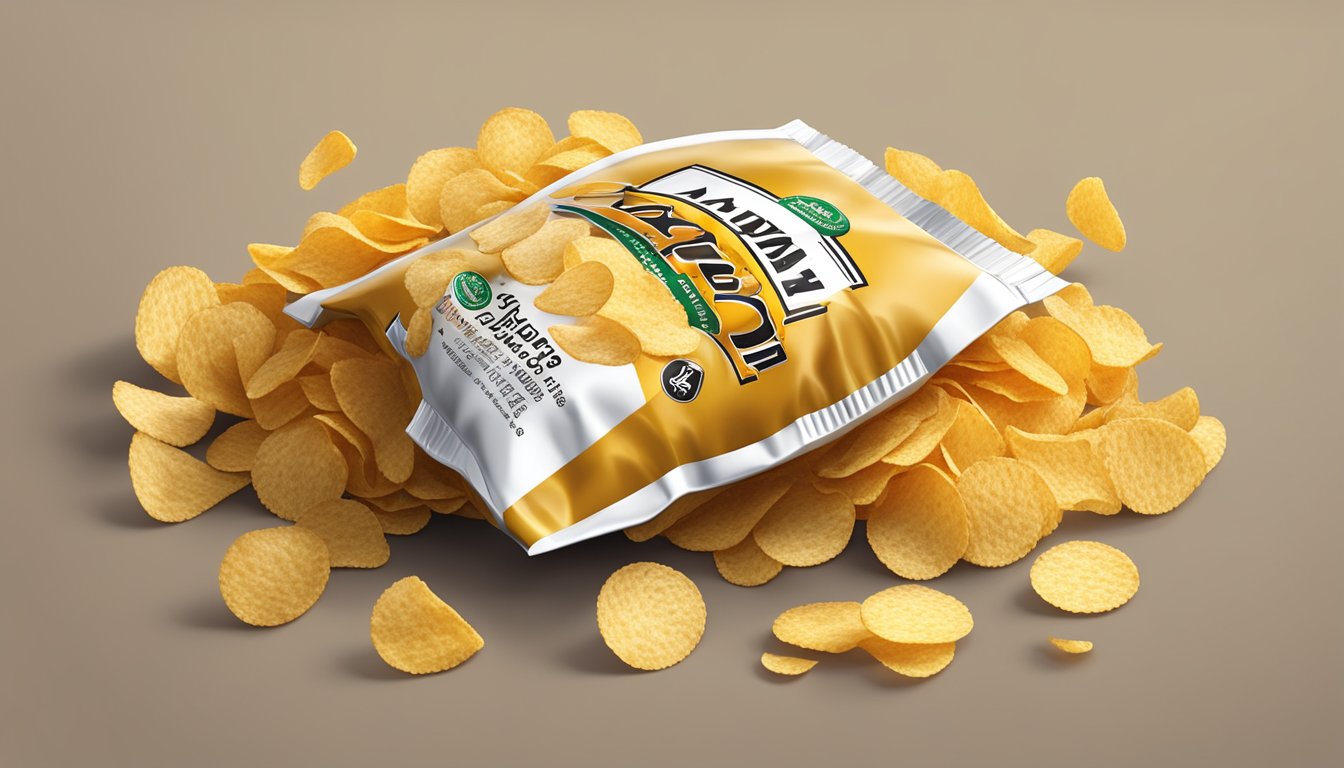 A bag of baked potato chips surrounded by artificial additives and preservatives