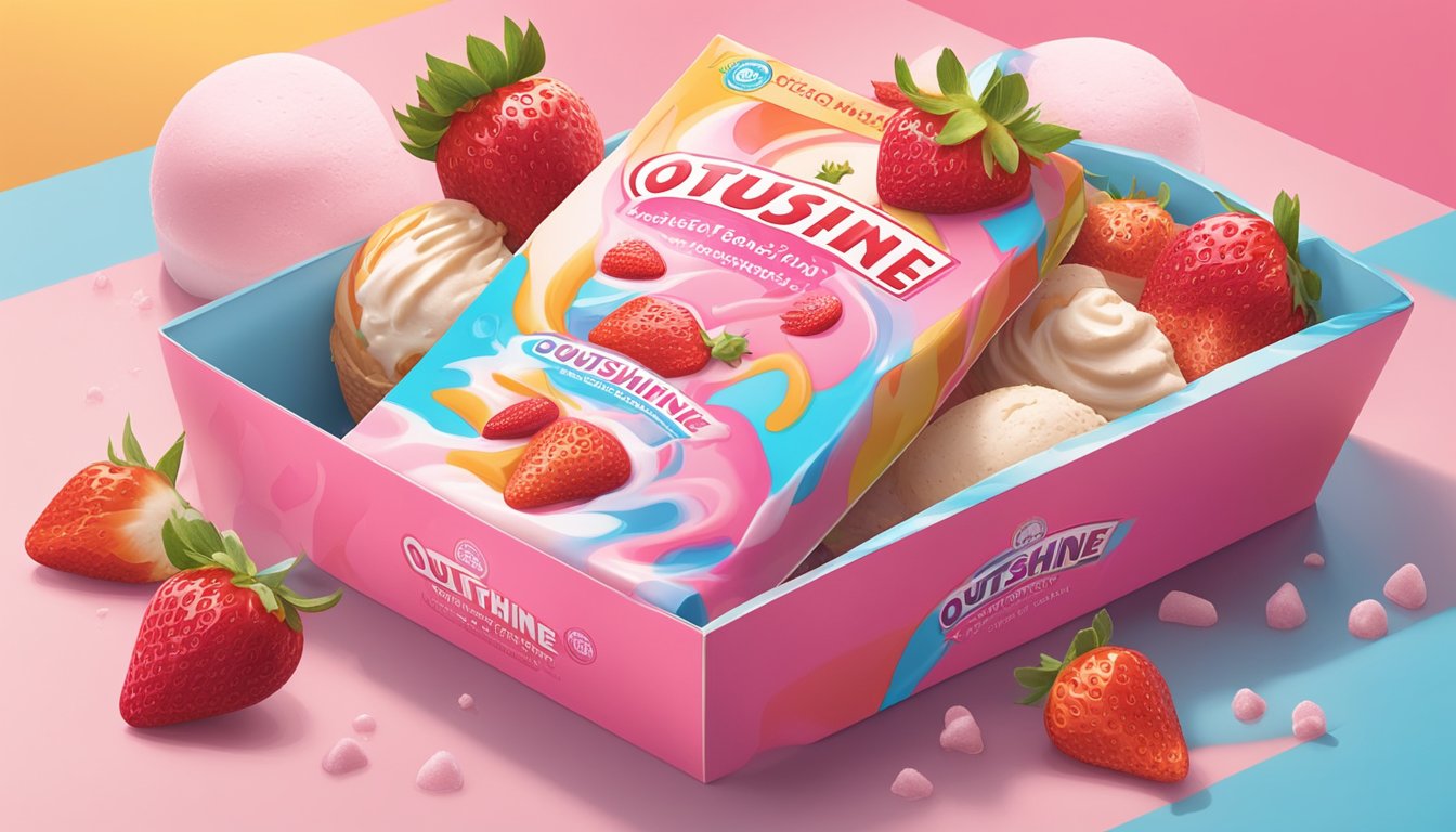 A colorful box of Outshine Strawberry Yogurt Bars surrounded by melting ice cream bars