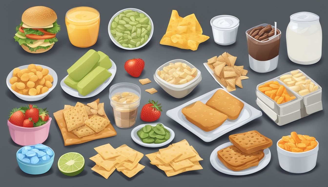 A table with various 100-calorie snack packs and "light" foods, surrounded by misleading weight loss claims