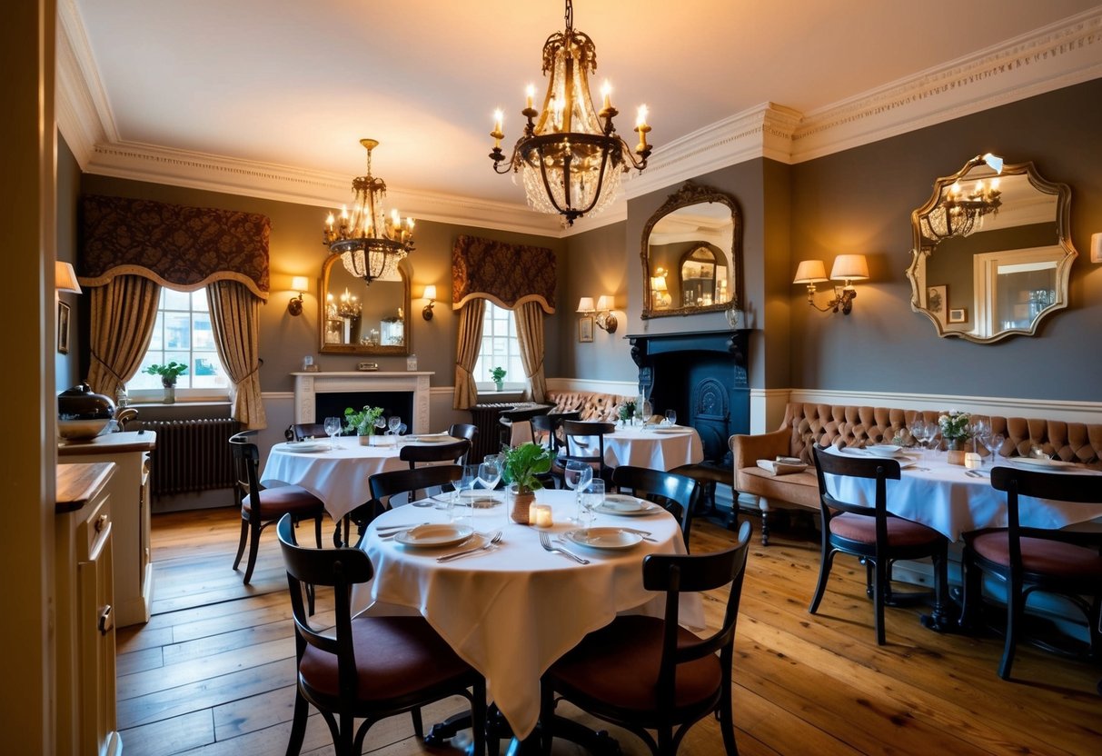 A charming historic eating house in Bath, UK with cozy interior, vintage decor, and warm lighting