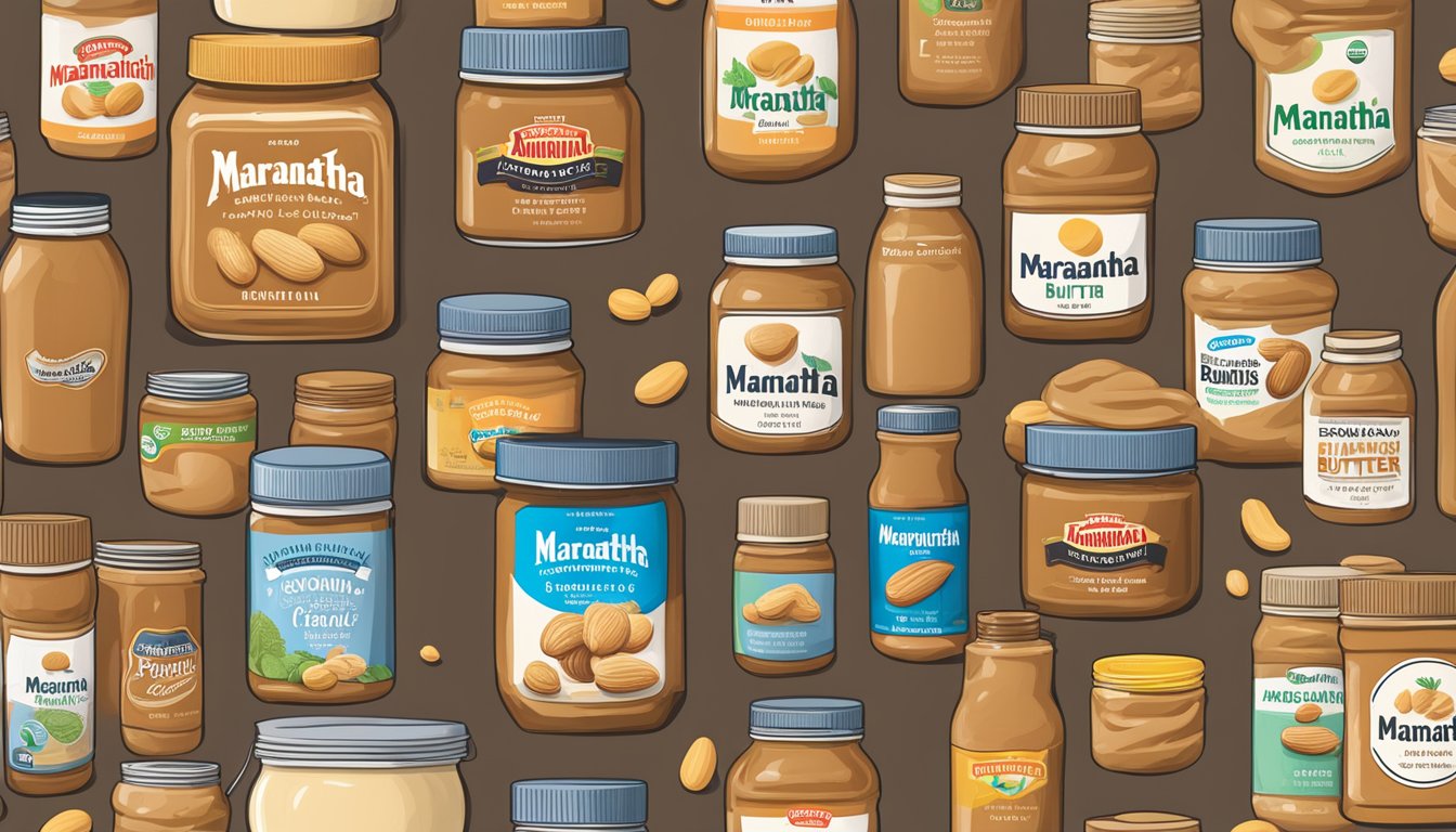 A jar of MaraNatha Organic Creamy Peanut Butter surrounded by other peanut butter brands with added sugars