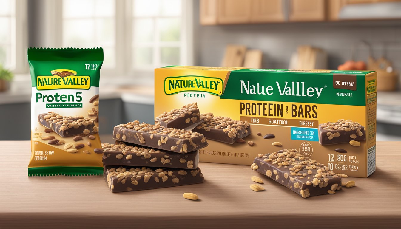 A table displaying various Nature Valley Protein Bars, with a blood sugar level graph in the background