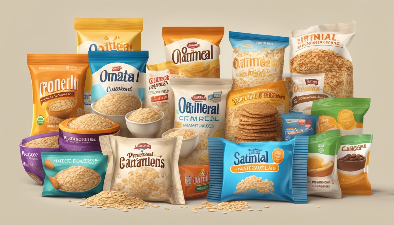 A stack of instant oatmeal packets surrounded by various highly processed foods