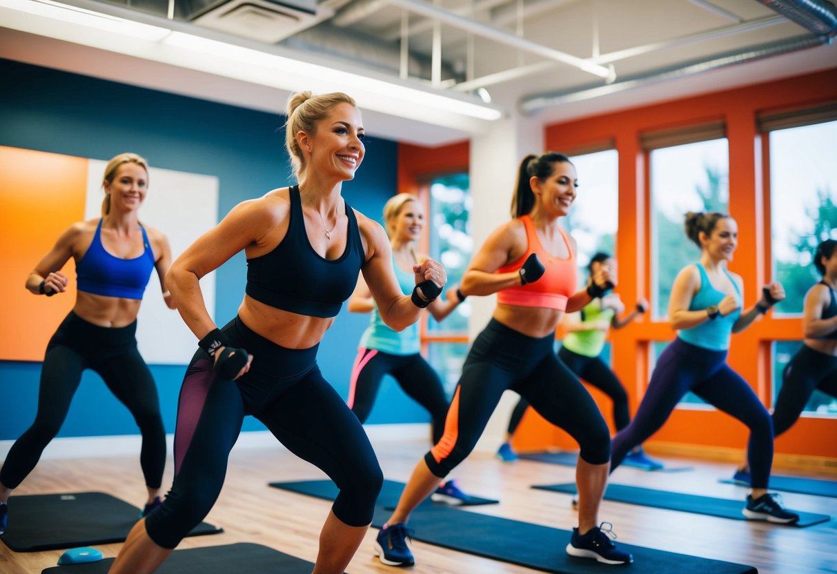 A high-intensity interval training (HIIT) class at Orangetheory Fitness Edmond, with energetic participants working out in a modern, vibrant studio