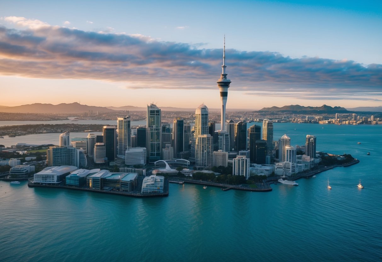 Aerial view of Auckland's skyline and harbor from a scenic flight