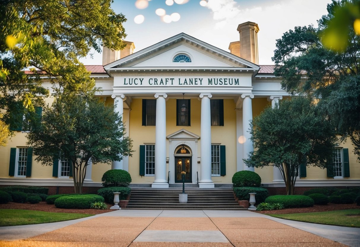 The Lucy Craft Laney Museum in Augusta, GA. A historic building with a grand entrance and lush greenery surrounding it