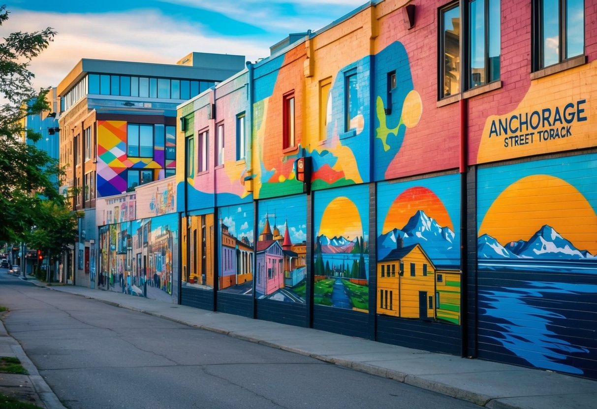 Vibrant street art adorns the walls of downtown Anchorage, with colorful murals depicting the city's rich cultural history and diverse artistic scene