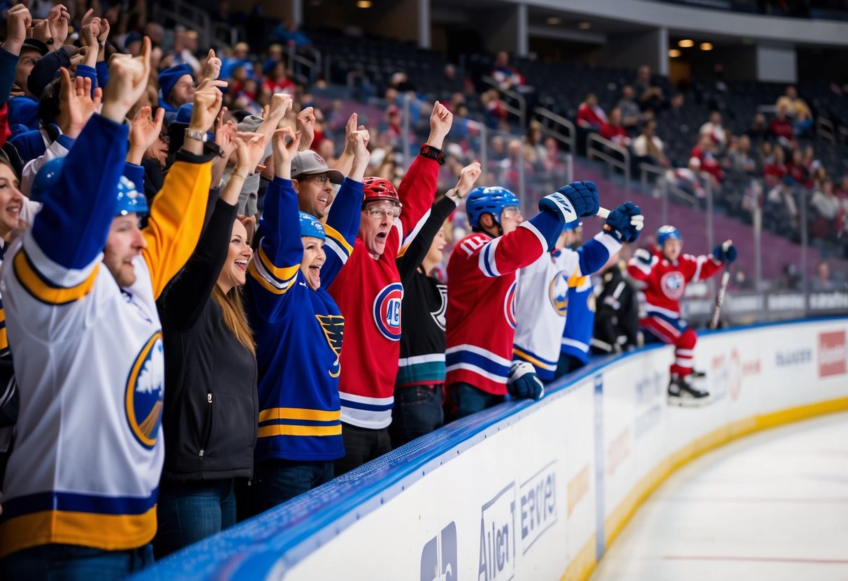 Fans cheer in the stands as players compete on the ice at Allen Event Center