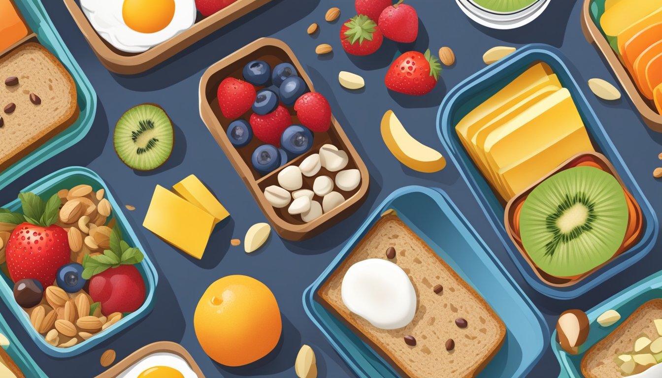 A colorful bento box filled with a variety of diabetic-friendly breakfast items, such as whole grain toast, fresh fruits, yogurt, and nuts, arranged in an appealing and balanced display