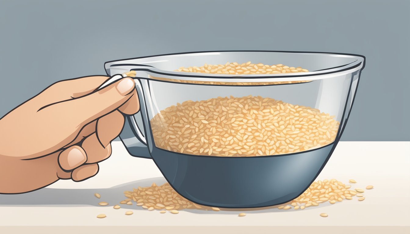 A diabetic measuring out a portion of brown rice using a measuring cup