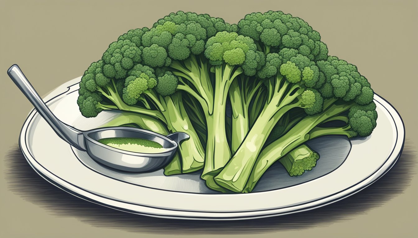 A plate of broccoli with a measuring cup next to it, indicating portion size for a diabetic