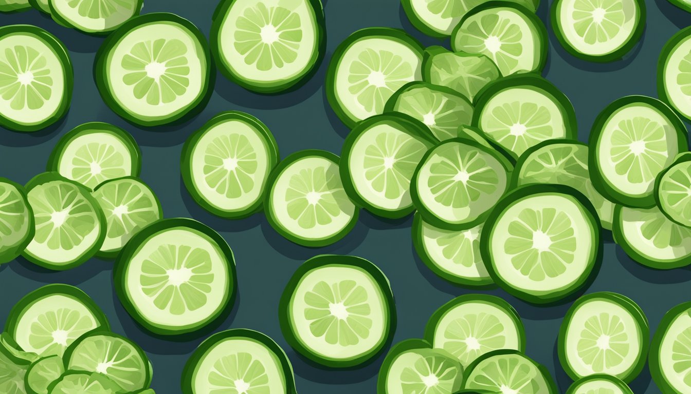 A plate with several cucumber slices arranged in a neat pattern