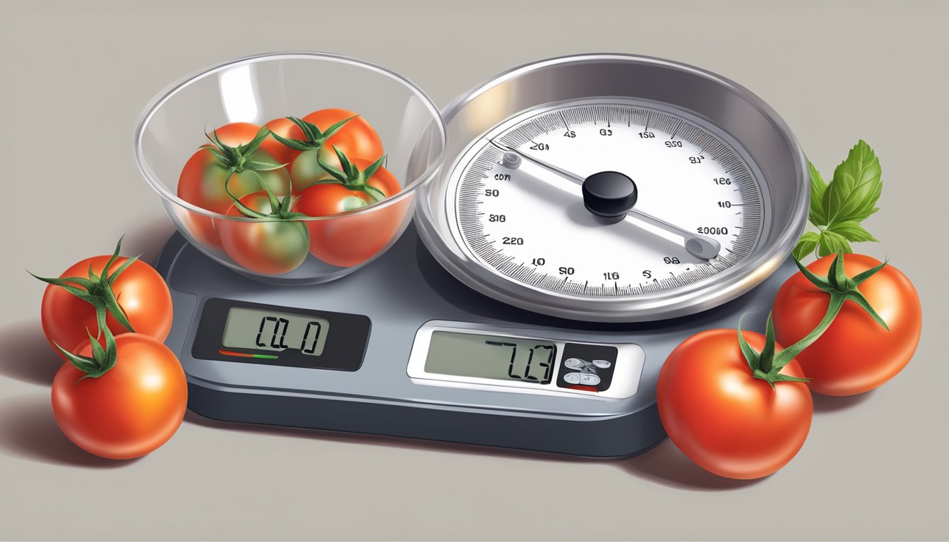 A diabetic measuring cherry tomatoes with a food scale