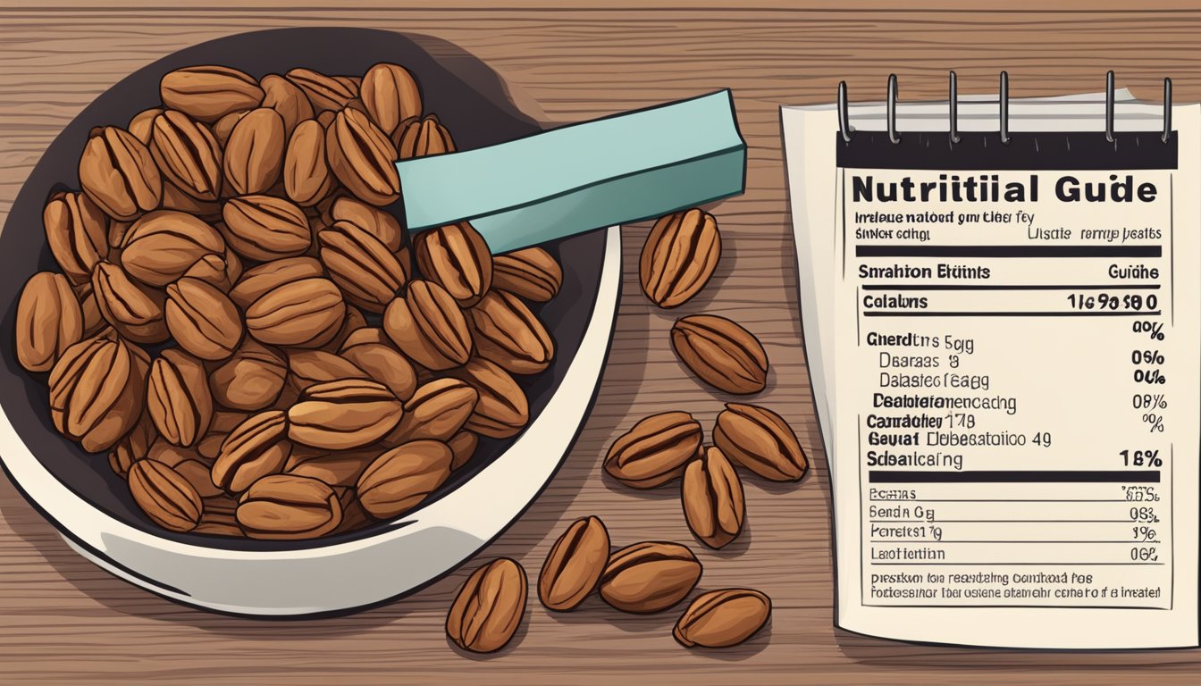 A small pile of pecans next to a nutritional guide for diabetics