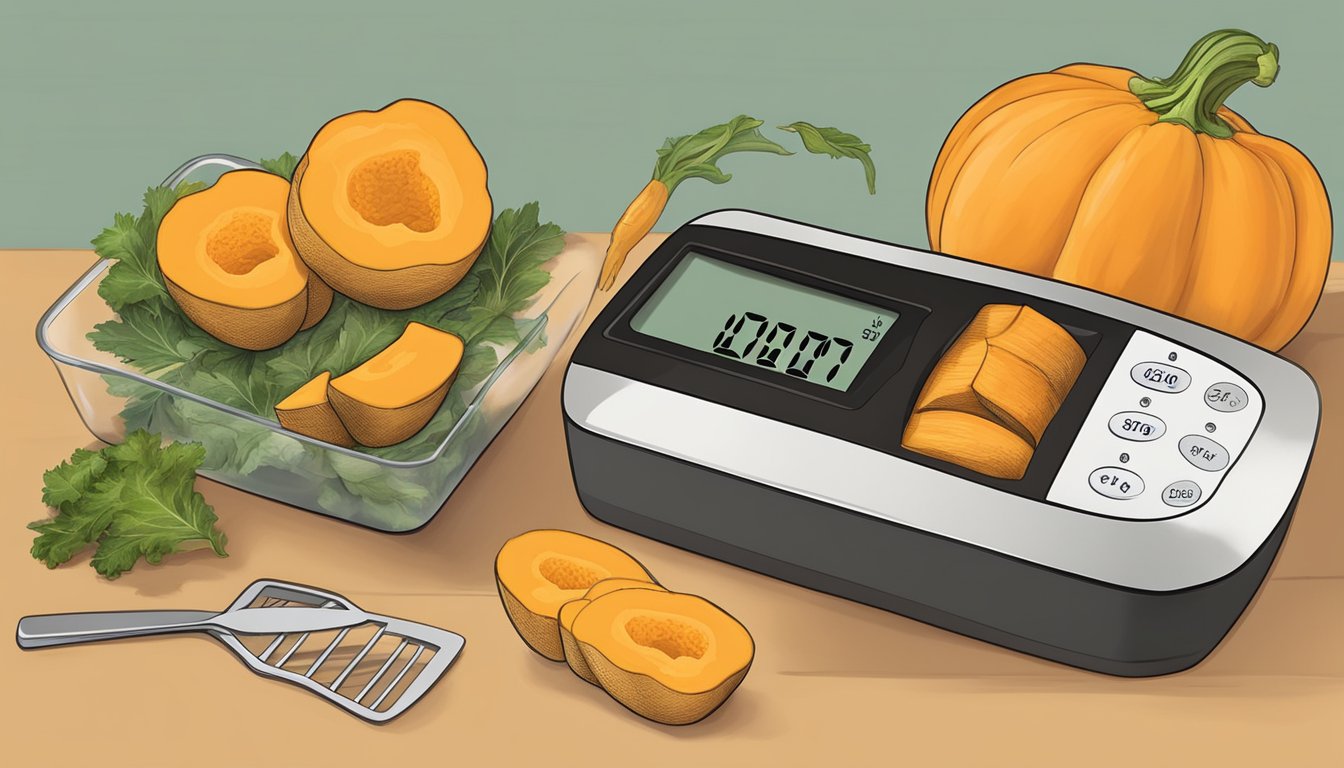 A diabetic measuring butternut squash portions with a food scale