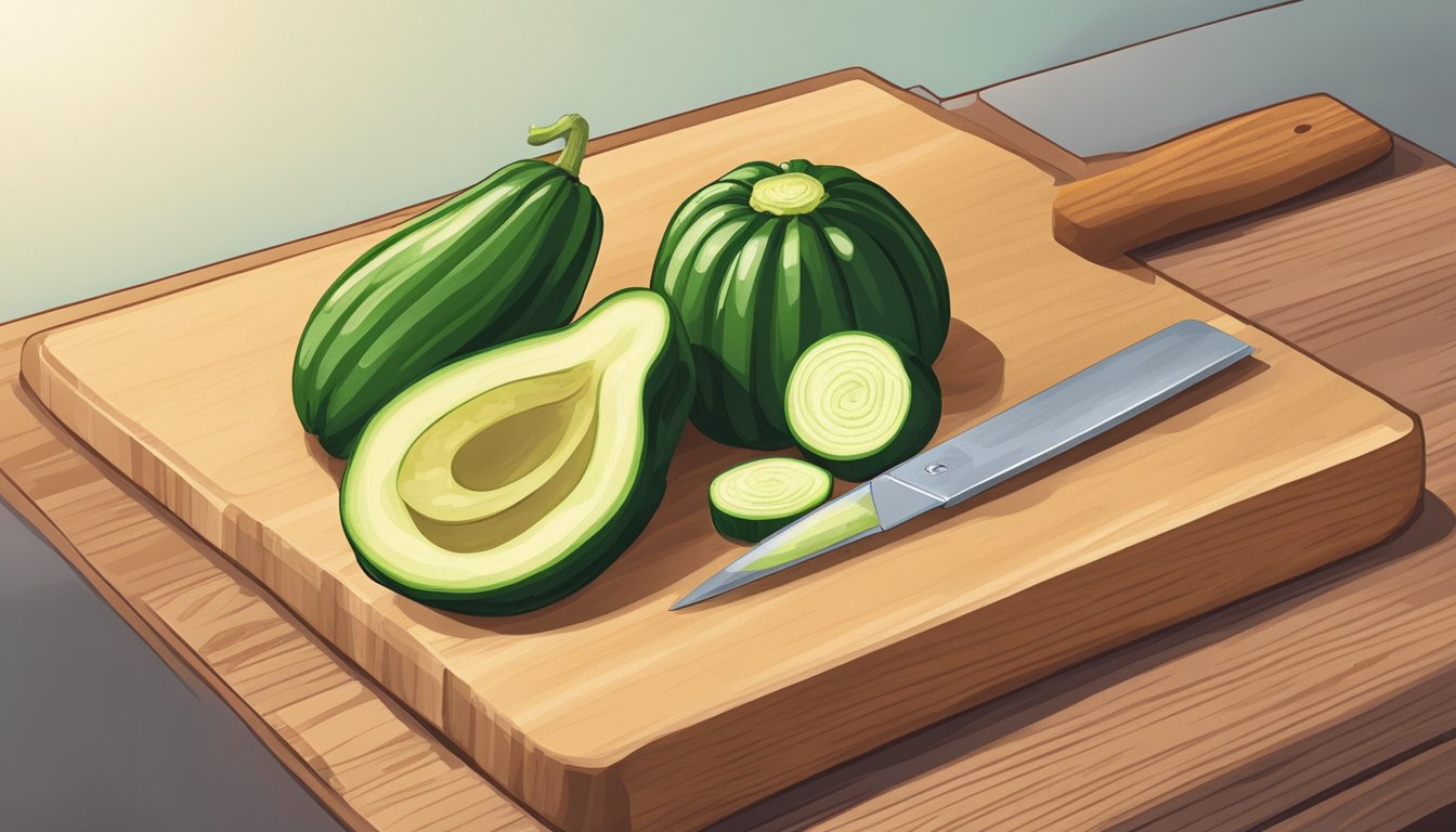 A diabetic measuring and slicing zucchinis with a knife on a cutting board