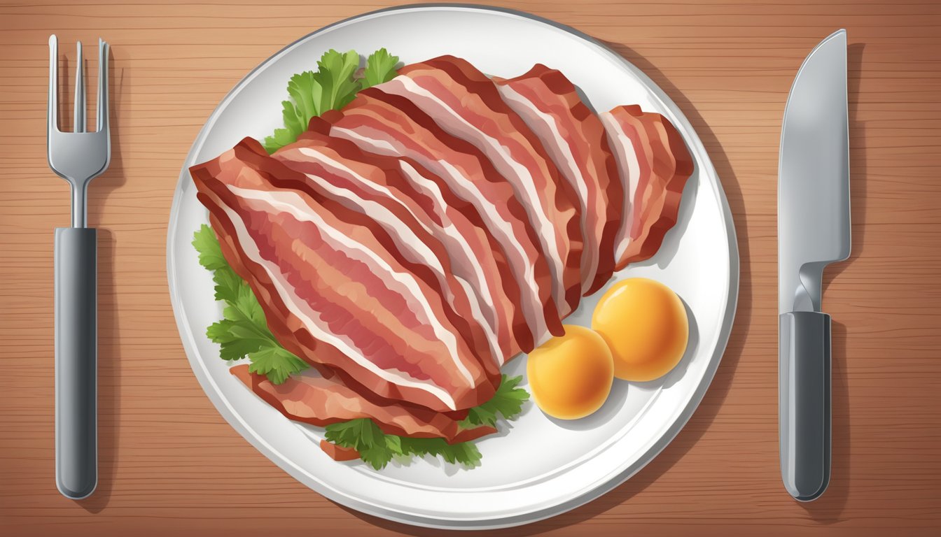 A diabetic measuring portion sizes of turkey bacon on a plate