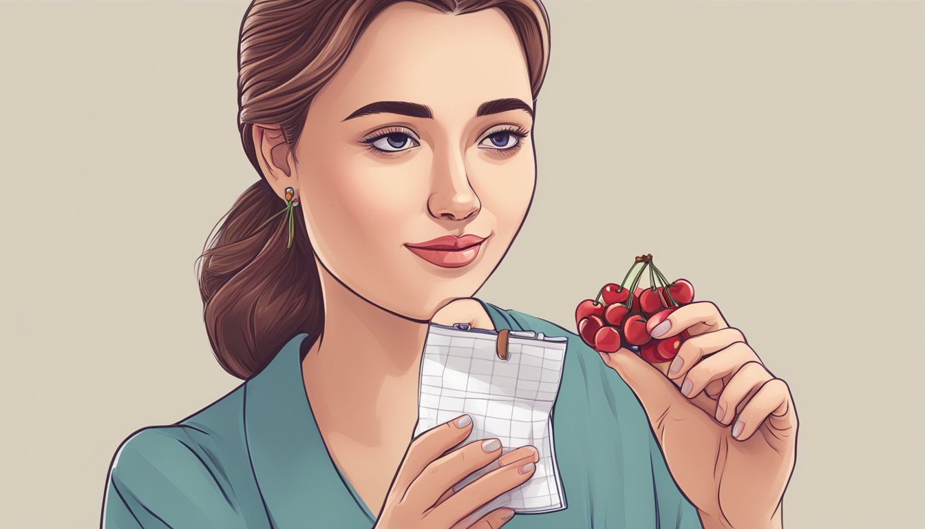 A diabetic person carefully counting out a small handful of cherries to eat