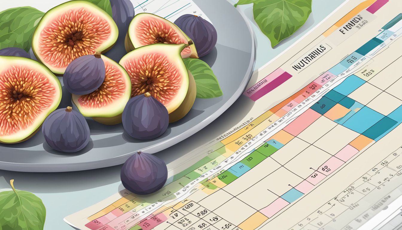 A plate with a cluster of figs next to a nutritional chart and glycemic index scale